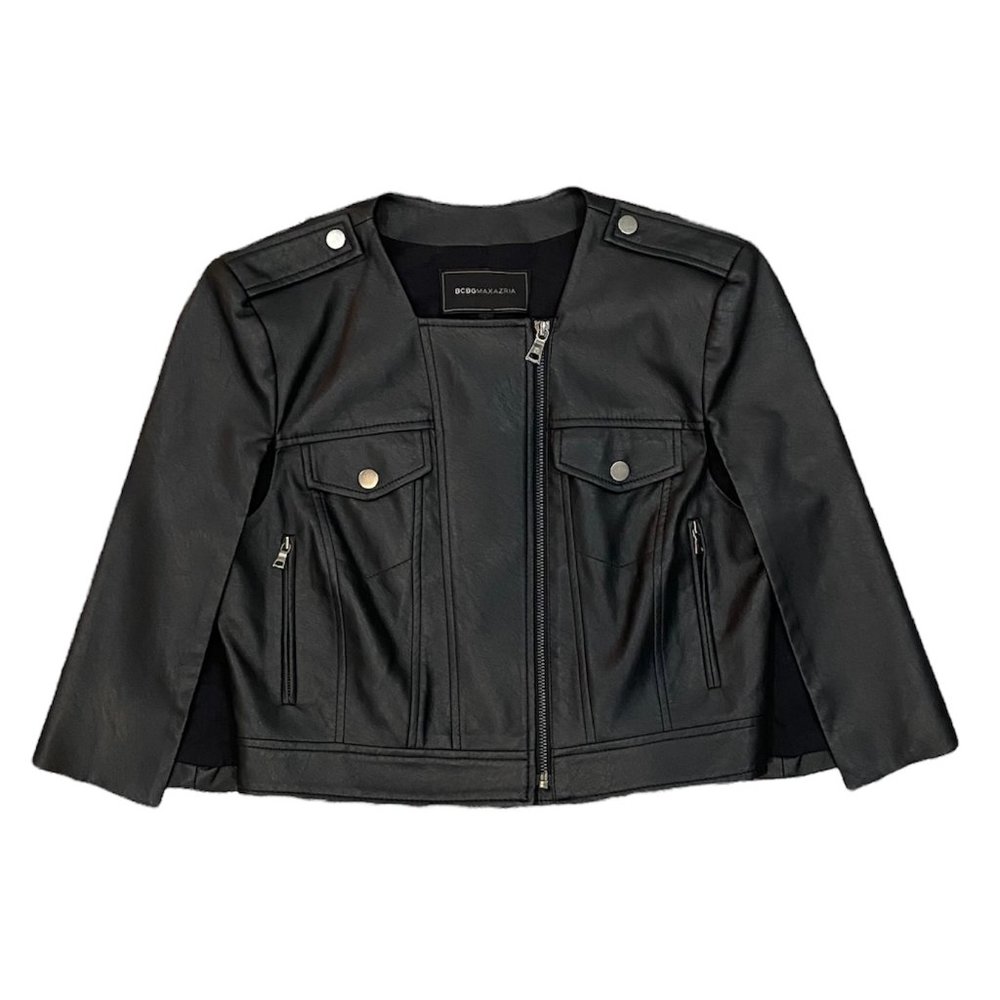 BCBG Faux-Leather Cape Jacket - Black